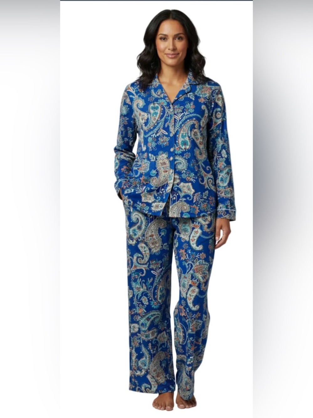Tolani Royal Blue Paisley Button-Front Pajama Set